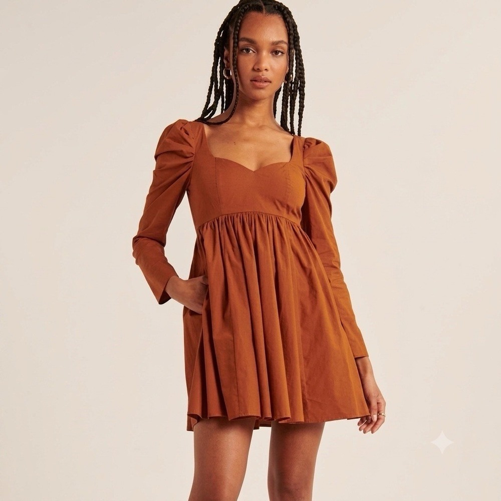 Abercrombie‎ & Fitch S Tall Sweetheart Neck Babydoll Mini Dress Poplin Pockets - Picture 9 of 9